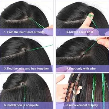 FEBSNOW 47 Inches Tinsel Hair Extension with Tool 2400 Strands 12 Mixed Colors Hair Extension Tinsel Kit Glitter Hair Extensions for Women Girls Hair Accessories for Christmas Halloween Cosplay Party