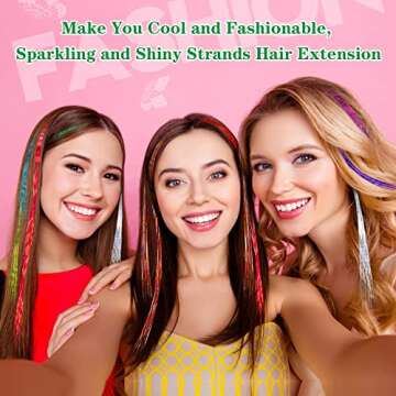 FEBSNOW 47 Inches Tinsel Hair Extension with Tool 2400 Strands 12 Mixed Colors Hair Extension Tinsel Kit Glitter Hair Extensions for Women Girls Hair Accessories for Christmas Halloween Cosplay Party