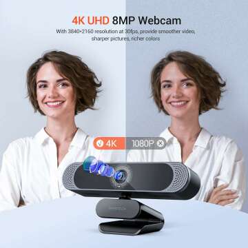4K Webcam with 8MP Sony Sensor and Autofocus