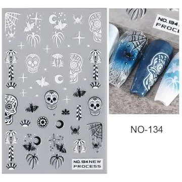 Halloween Nail Art Stickers 3D Self-Adhesive Nail Decals Halloween Skeletons Ghosts and Pink Pumpkin Design Tips Nail Art Spider Web Supplies Nail Art Design Decoration Accessories for Women.