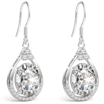 18K White Gold Plated Sterling Silver Oval Cut Cubic Zirconia Drop Dangle Earrings for Women Hypoall...