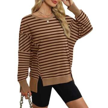 XIEERDUO Women Sweatshirt Sweaters for Women Trendy Oversized Tops Striped Sweater L
