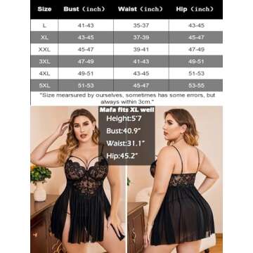 Avidlove Womens Plus Size Lingerie Lace Babydoll Strap Chemise Nightwear V Neck Sleepwear Side Slit Nighties Black