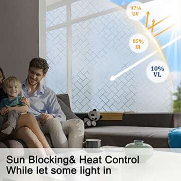 Coavas Window Privacy Film Non-Adhesive Privacy Window Film Frosted Glass Window Film Sun Blocking Window Film Heat Control UV Blocking for Home Office, 35.4 x 78.7 inches