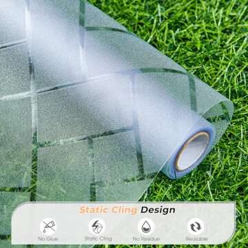 Coavas Window Privacy Film Non-Adhesive Privacy Window Film Frosted Glass Window Film Sun Blocking Window Film Heat Control UV Blocking for Home Office, 35.4 x 78.7 inches
