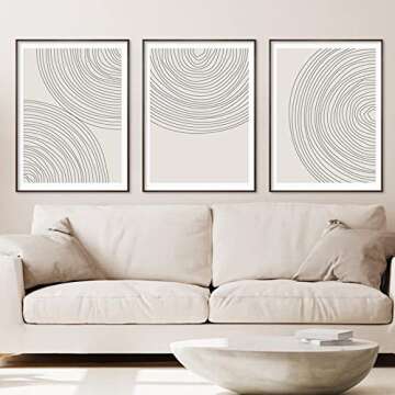 Minimalist Circle Geometric Line Art Boho Wall Art Set of 3 Neutral Abstract Canvas Painting Picture...