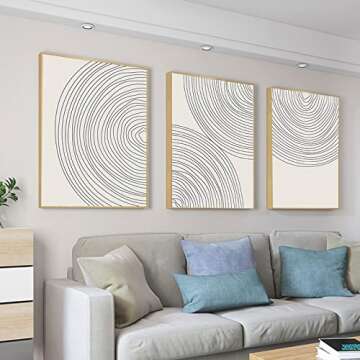 Minimalist Circle Geometric Line Art Boho Wall Art Set of 3 Neutral Abstract Canvas Painting Pictures Boho Prints Wall Art Unframed Artwork Posters for Bedroom Living Room Wall Decor 16x24 Inch