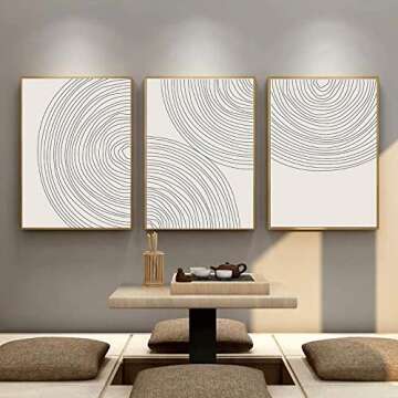 Minimalist Circle Geometric Line Art Boho Wall Art Set of 3 Neutral Abstract Canvas Painting Pictures Boho Prints Wall Art Unframed Artwork Posters for Bedroom Living Room Wall Decor 16x24 Inch
