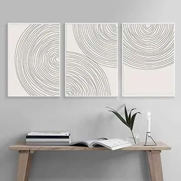 Minimalist Circle Geometric Line Art Boho Wall Art Set of 3 Neutral Abstract Canvas Painting Pictures Boho Prints Wall Art Unframed Artwork Posters for Bedroom Living Room Wall Decor 16x24 Inch