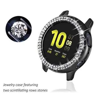 Surace Galaxy Watch Active 2 Case 40mm, Bling Frame Protective Case Compatible for Samsung Galaxy Watch Active 2 (3 Packs, Black/Silver/Clear)-40mm