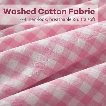 K MASANIJI 2 Pack Pink Plaid Ruffle Euro Pillow Shams 26x26 inches, Washed Cotton Pink and White Checkered Farmhouse Shabby and Chic Pillow Covers for Bed/Sofa (26x26 inches, Pink/White Plaid)