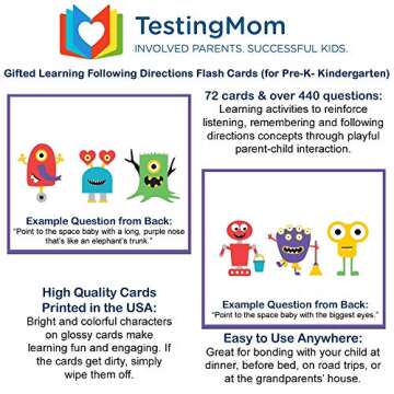 TestingMom.com Gifted Learning Flash Cards – Following Directions for Pre-K – Kindergarten – E...