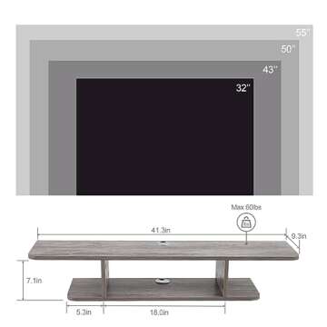 Floating TV Stand, Wall Mounted Entertainment Center and Cabinet Shelf, TV Console with Storage, Med...