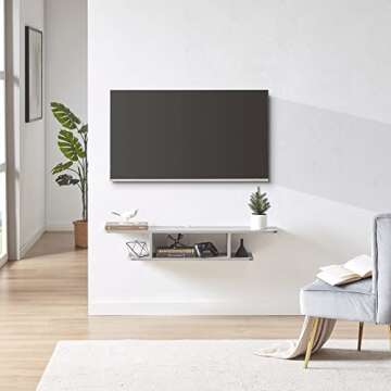 Floating TV Stand, Wall Mounted Entertainment Center and Cabinet Shelf, TV Console with Storage, Media Console for DVD Player, Space-Saving Under TV Shelf for Bedroom, Living Room (Grey)