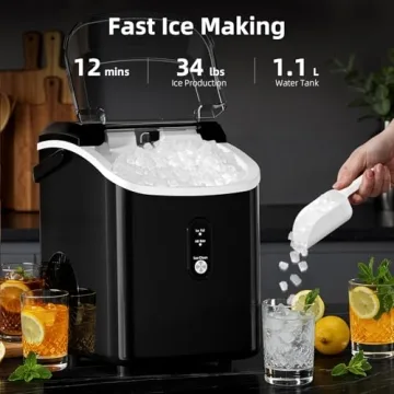 Nugget Countertop Ice Maker with Soft Chewable Pellet Ice, Automatic 34Lbs/24H, Pebble Portable Ice ...