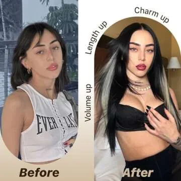 BrownBomb Black Blond Skunk Stripe Wear and Go Glueless Wigs Pre Plucked Pre Cut for Beginners Synthetic Lace Front Wigs With Bangs Long Straight layered Wigs Highlights 26 Inch 3 Seconds to Wear