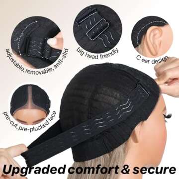 BrownBomb Black Blond Skunk Stripe Wear and Go Glueless Wigs Pre Plucked Pre Cut for Beginners Synthetic Lace Front Wigs With Bangs Long Straight layered Wigs Highlights 26 Inch 3 Seconds to Wear