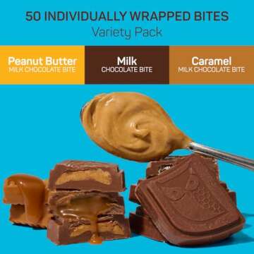 AWAKE - Caffeinated Chocolate Bites - Variety Pack (3 Flavors), 50 Bites - Peanut Butter, Milk, & Caramel - 50mg Caffeine - Energy Bites - Coffee Alternative - Fairtrade, Gluten Free, Non GMO - 0.48oz