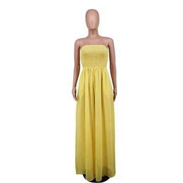 Ophestin Women's Strapless Tube Wide Leg Jumpsuits Smocked Women Jumpsuits Dressy Casual Flowy One Piece Jumpsuits Rompers Yellow M