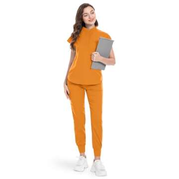 niaahinn Scrubs Set for Women Nurse Uniform Jogger Suit Stretch Top & Pants with Multi Pocket for Nu...