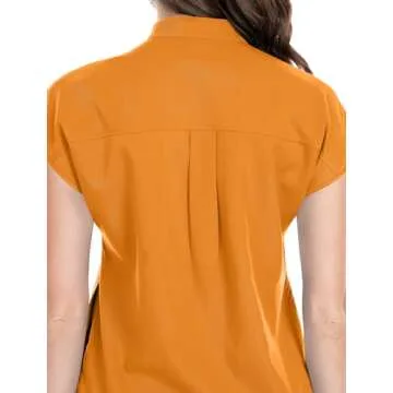 niaahinn Scrubs Set for Women Nurse Uniform Jogger Suit Stretch Top & Pants with Multi Pocket for Nurse Esthetician Workwear (Mango Yellow, Large)