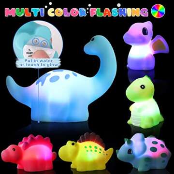 Light Up Bath Toys for Toddlers Kids Baby Boys, No Hole Dinosaur Bath Toys with Bath Book & Organize...