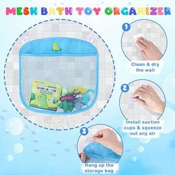 Light Up Bath Toys for Toddlers Kids Baby Boys, No Hole Dinosaur Bath Toys with Bath Book & Organizer, Led Light Bath Time Water Toys for Bath Tubs Bathrooms Pool, Gift for Toddlers Boys Infants