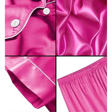 SWOMOG Kids Satin Pajamas Sets Girls Boys Button-Down Pjs Short Sleeve Silk Nightwear 2 Piece Lounge Sets Rose Red