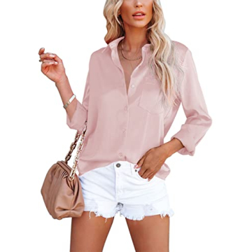 Chic OMSJ Vibrant Satin V Neck Blouse for Women - Stylish Fit for All Occasions