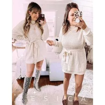 ZESICA Women's Stylish Long Sleeve Sweater Dress
