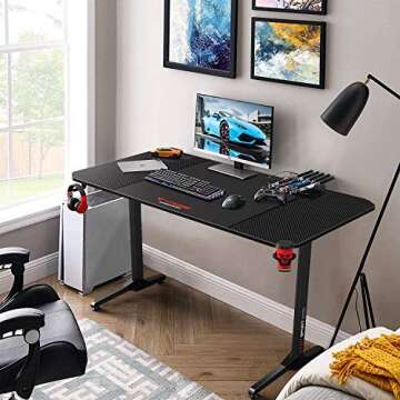 VITESSE Gaming Desk 63 Inch, Ergonomic Gamer Computer Desk with Mouse Pad, PC Gaming Tables with Gam...