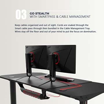 VITESSE Gaming Desk 63 Inch, Ergonomic Gamer Computer Desk with Mouse Pad, PC Gaming Tables with Gaming Handle Rack, Cup Holder Headphone Hook