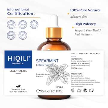HIQILI 1 Fl Oz Spearmint Oil Pure Natural Spearmint Essential Oil for Facial Hair, Skin - 30ML