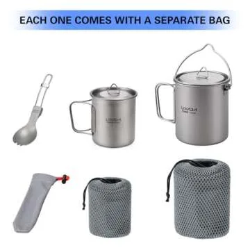 Lixada Camping Titanium Pot,750ml Titanium Pot with 450ml Water Cup Mug Folding Spork Camping Cookware Set for Outdoor Camping Hiking Backpacking