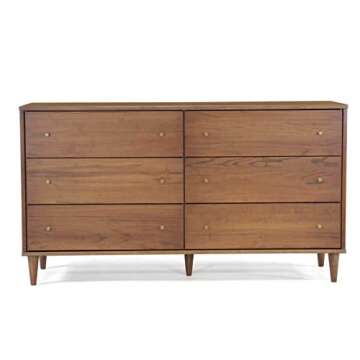 Mid Century 6-Drawer Dresser in Brushed Walnut Finish