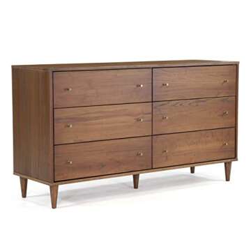 Mid Century 6-Drawer Dresser in Brushed Walnut Finish