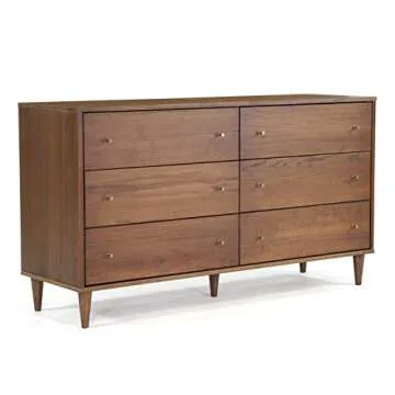 Mid Century 6-Drawer Dresser in Brushed Walnut Finish