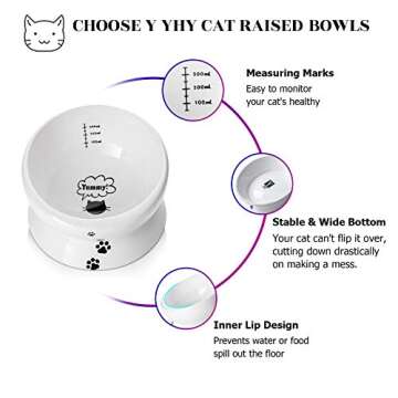 Y YHY Elevated Cat Food Bowl, Raised Pet Food and Water Bowl for Cat and Small Dog, Tilted Ceramic Water Bowl No Spill,15oz, Dishwasher Safe