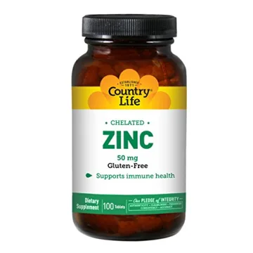 Country Life Chelated Zinc 50 mg - Certified Gluten-Free & Vegan Immune Support Supplement for Optim...