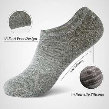 HIGIXCH No Show Socks Women Low Cut Invisible Liner Non slip Athletic Boat Socks 6 Pairs (socks for women size5-8, Black, white, gray)