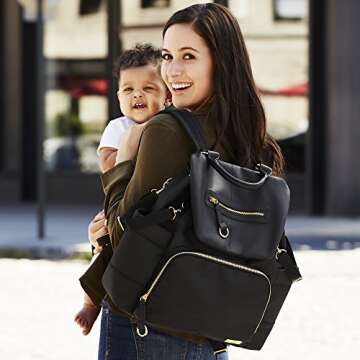 Skip Hop Diaper Bag Backpack: Chelsea Downtown Chic with Changing Pad & Stroller Attachment, Black