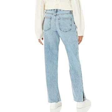 The Drop Women's Vintage Medium Indigo Ian Mid Rise Relaxed Straight With Side Slit Detail, 29