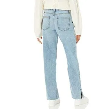 The Drop Women's Vintage Medium Indigo Ian Mid Rise Relaxed Straight With Side Slit Detail, 29