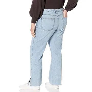 The Drop Women's Vintage Medium Indigo Ian Mid Rise Relaxed Straight With Side Slit Detail, 29