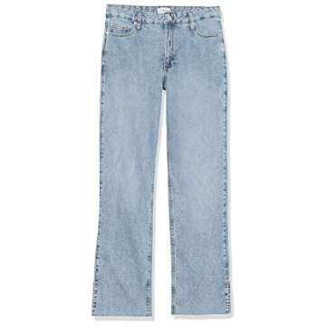 The Drop Women's Vintage Medium Indigo Ian Mid Rise Relaxed Straight With Side Slit Detail, 29