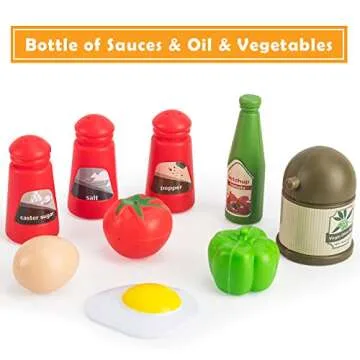 Bruvoalon 32Pcs Kids Play Kitchen Toys Set, Toddlers Pretend Cooking Playset Acccessories with Pots Pans, Utensils Cookware, Foods, Canned Veges, Learning Gift for Kids Girls Boys (Green)