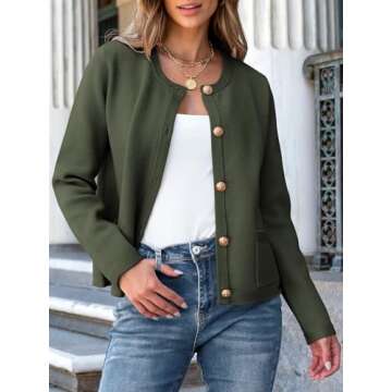ANRABESS Women Striped Cardigan Sweaters Button Down Cropped Knit Lady Jackets Coat 2025 Fall Outfits Spring Trendy Clothes Army Green Small