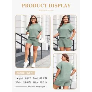 Eytino Women Plus Size Two Piece Set Summer Lounge Tracksuit Outfits Shorts And Short Sleeve Tops 2025 Fshion Outfits,5X Grass Green