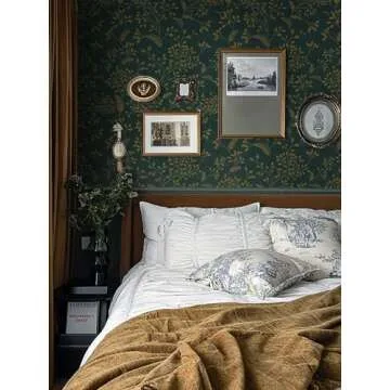 Heroad Peel and Stick Wallpaper 236" x 17.3" Dark Green Contact Paper Gold Floral Wall Paper Modern Boho Removable Contact Paper for Cabinets Drawers Bedroom Self Adhesive Vinyl Papel Tapiz Para Pared