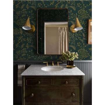 Heroad Peel and Stick Wallpaper 236" x 17.3" Dark Green Contact Paper Gold Floral Wall Paper Modern Boho Removable Contact Paper for Cabinets Drawers Bedroom Self Adhesive Vinyl Papel Tapiz Para Pared